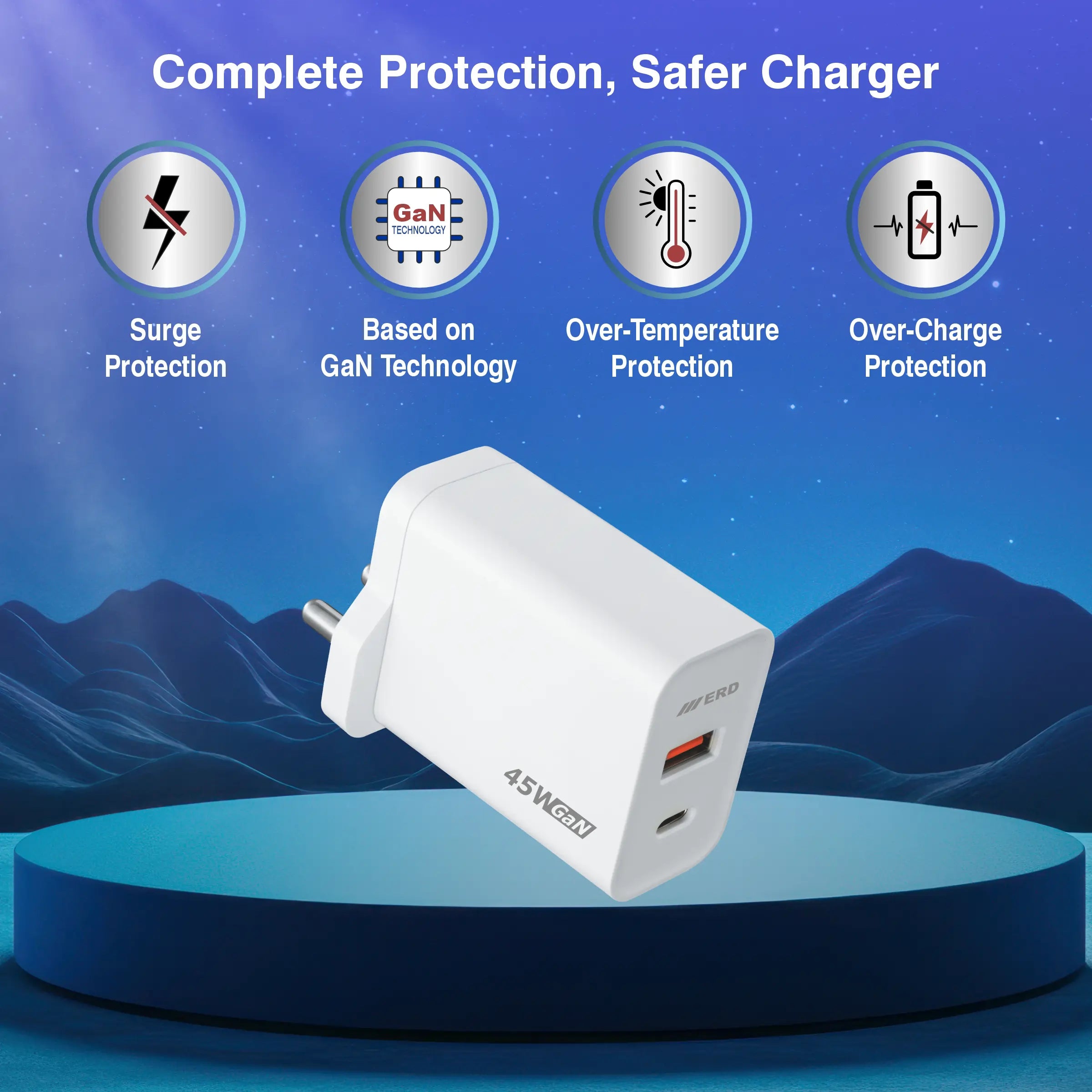 TC-145 USB A+C GaN Charger, PD & All Protocol, 45Watt